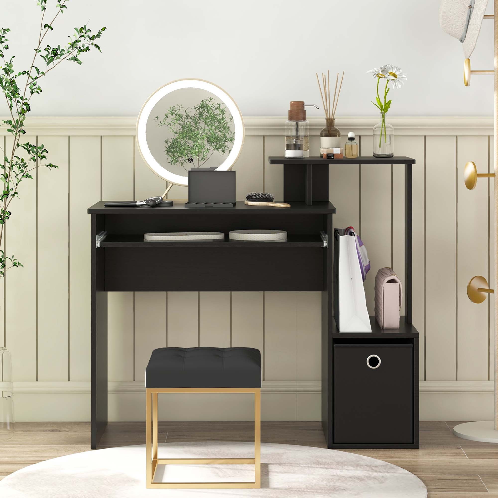 Costway Home Office Computer Desk Space-saving Study Writing Desk with Keyboard Tray White