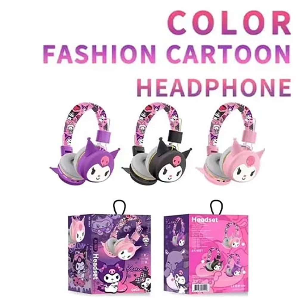Fashionable Cartoon Purple Kuromi Wireless Connecting Over-Ear Headphones, Stereo Music Noise-Canceling Gaming Headphones