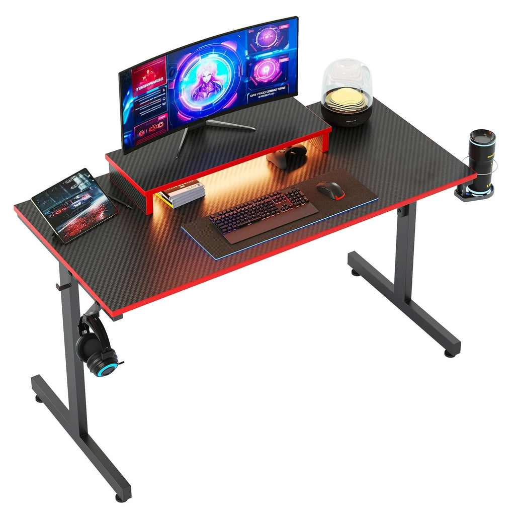 Bestier 42" Gaming Desk PC Computer Office Gamer Table Desk with LED Lights &amp; Monitor Stand in Red