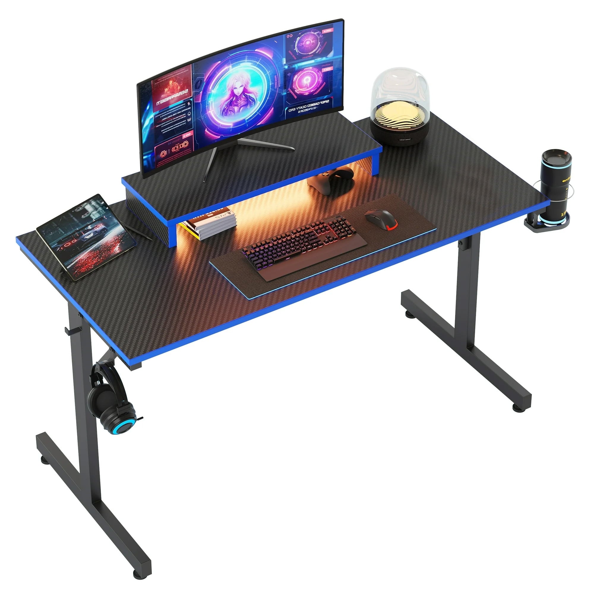 Bestier 42" Gaming Desk PC Computer Office Gamer Table Desk with LED Lights &amp; Monitor Stand in Red