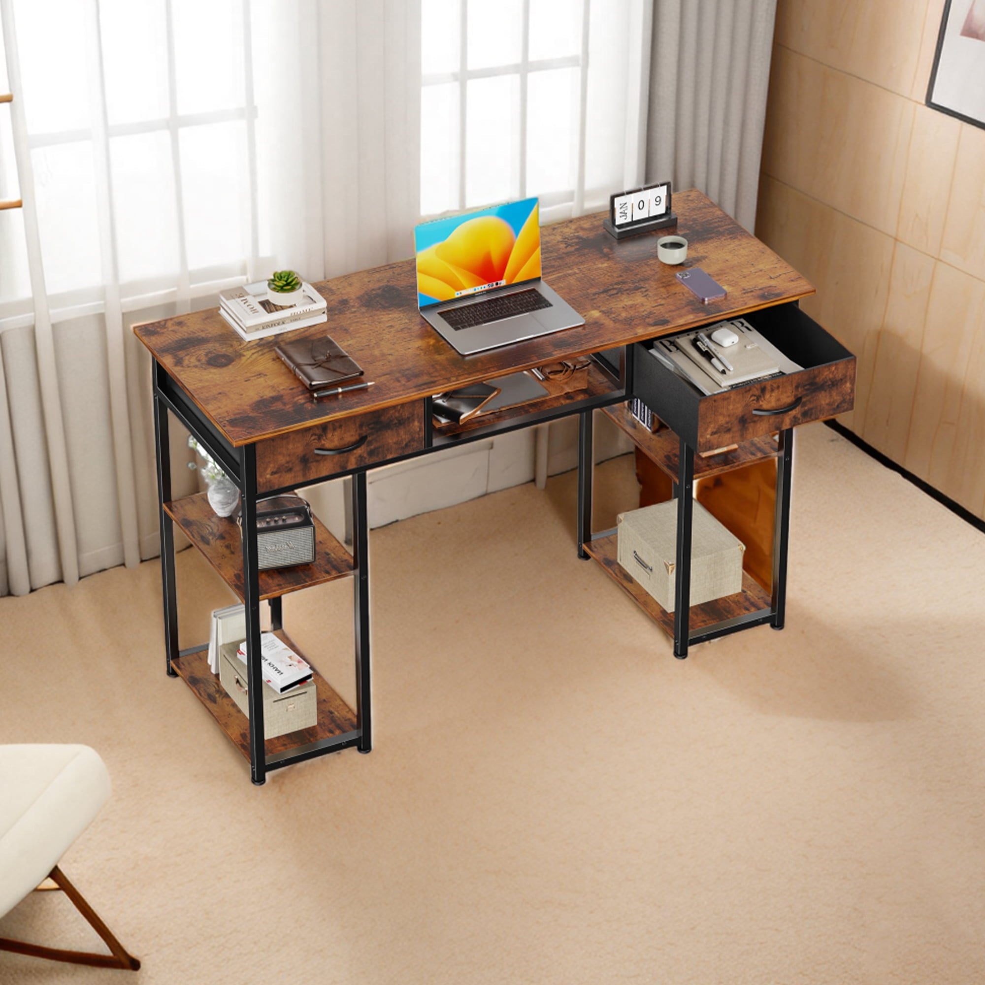 CONCETTA 40" L Shaped Gaming Desk with USB Charging, LED Lights, Power Outlets, Large Storage space, Monitor Stand, White