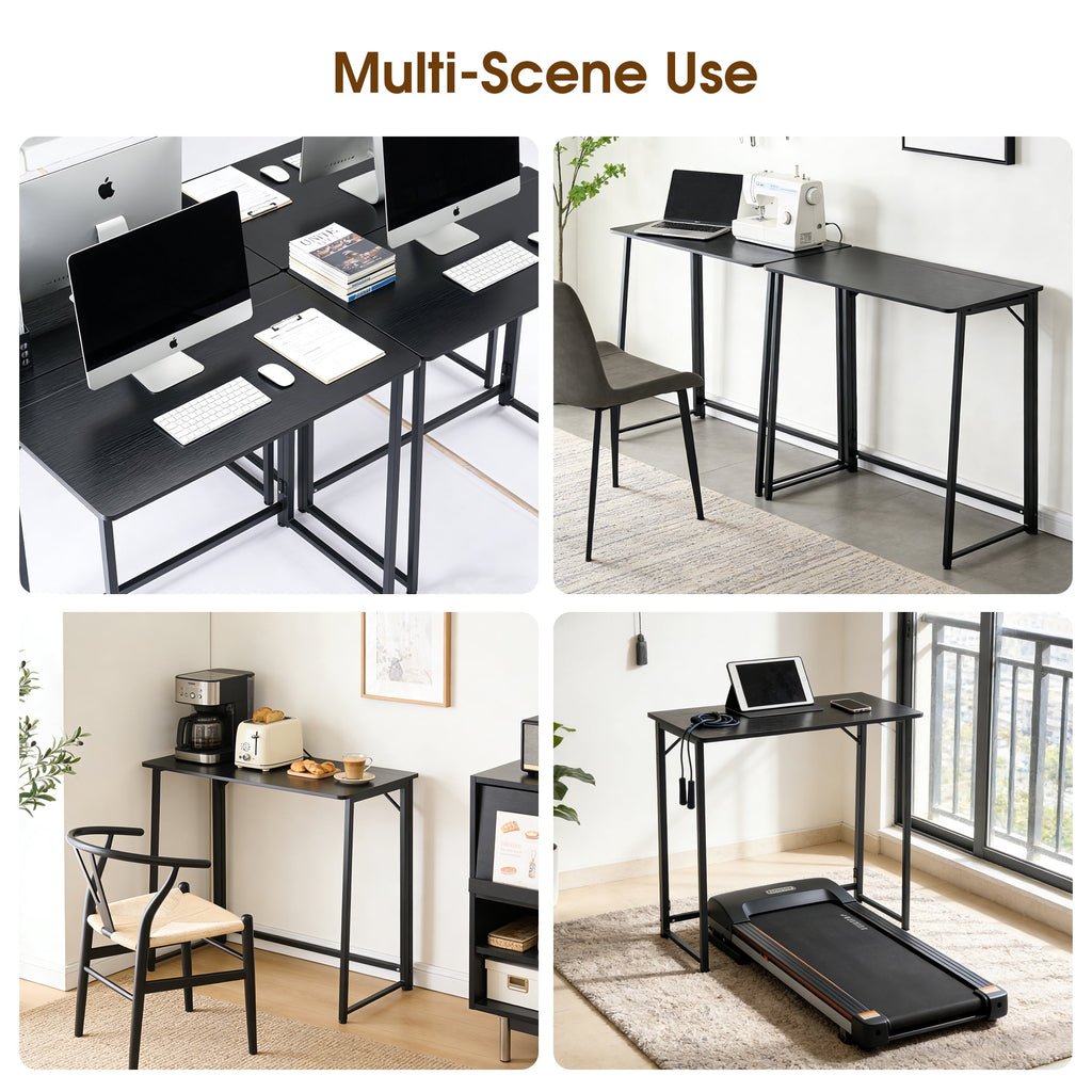 EDX Folding Computer Desk, 31.5 Inch Compact Foldable Writing Workstation for Small Spaces, Easy Assembly Space-Saving Home Office Table, Oak Finish,Black