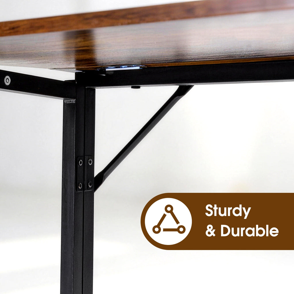 EDX Folding Computer Desk, 31.5 Inch Compact Foldable Writing Workstation for Small Spaces, Easy Assembly Space-Saving Home Office Table, Oak Finish,Black