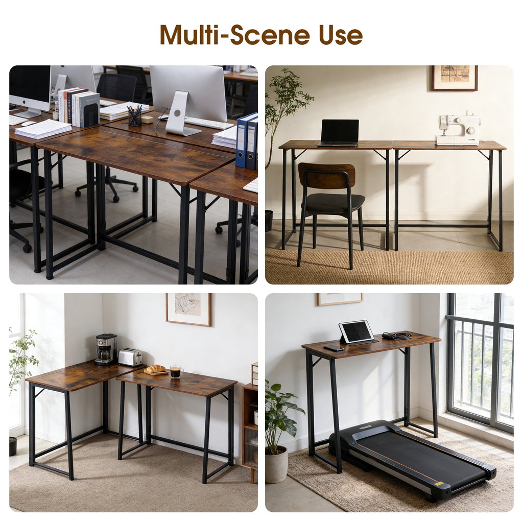 EDX Folding Computer Desk, 31.5 Inch Compact Foldable Writing Workstation for Small Spaces, Easy Assembly Space-Saving Home Office Table, Oak Finish,Black