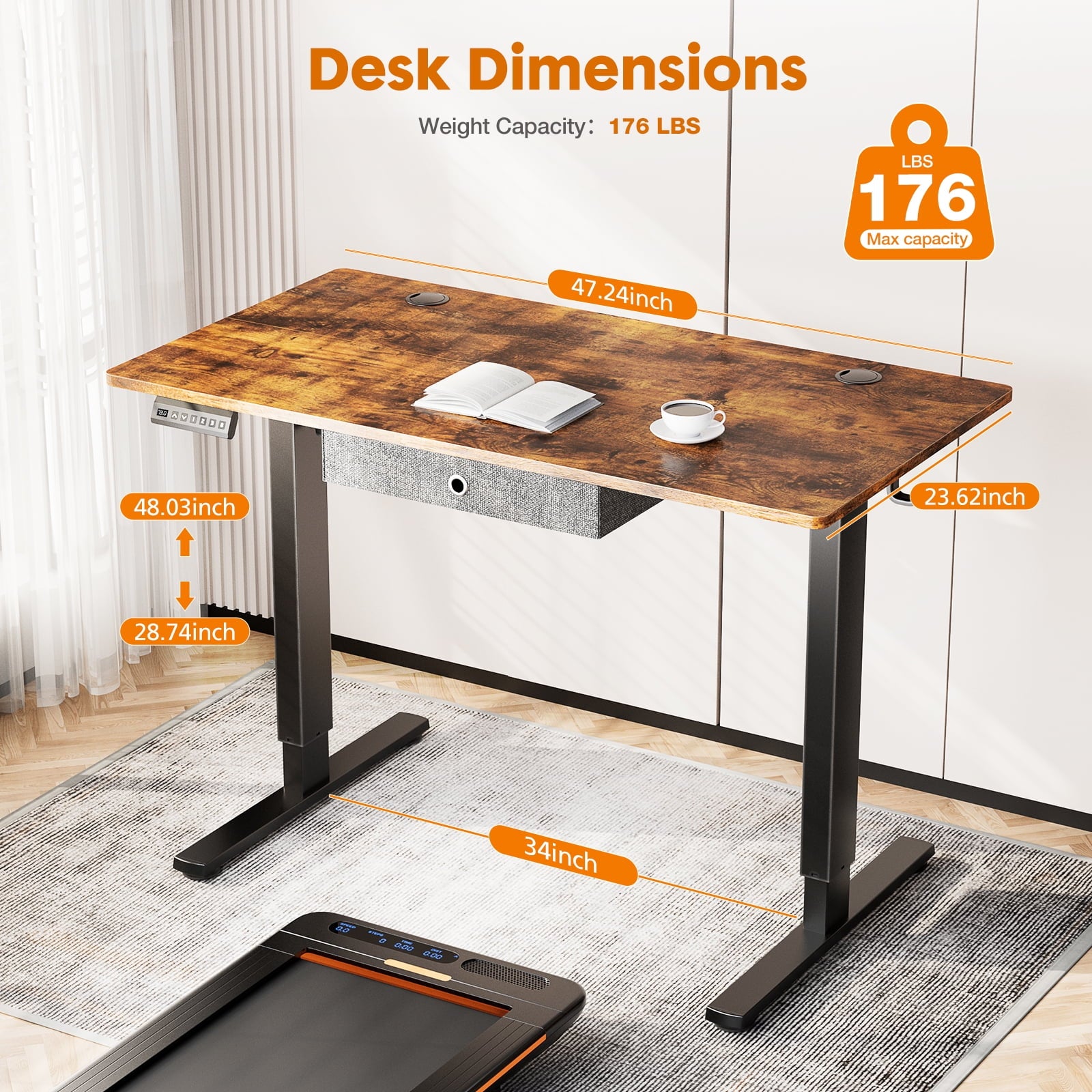 EDX Folding Computer Desk, 31.5 Inch Compact Foldable Writing Workstation for Small Spaces, Easy Assembly Space-Saving Home Office Table, Oak Finish,Black