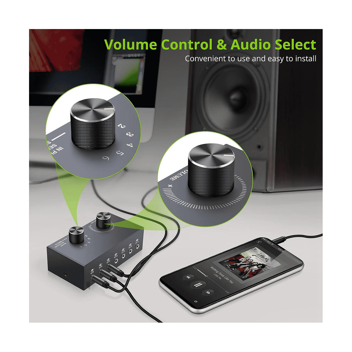 6 Ports 3.5mm Audio Switch Bidirectional 3.5mm Audio Switcher Support 1 in 6 Out or 6 in 1 Out,for PC Phone Headphone