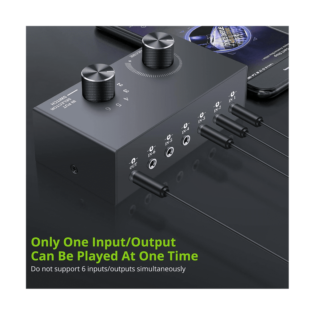 6 Ports 3.5mm Audio Switch Bidirectional 3.5mm Audio Switcher Support 1 in 6 Out or 6 in 1 Out,for PC Phone Headphone