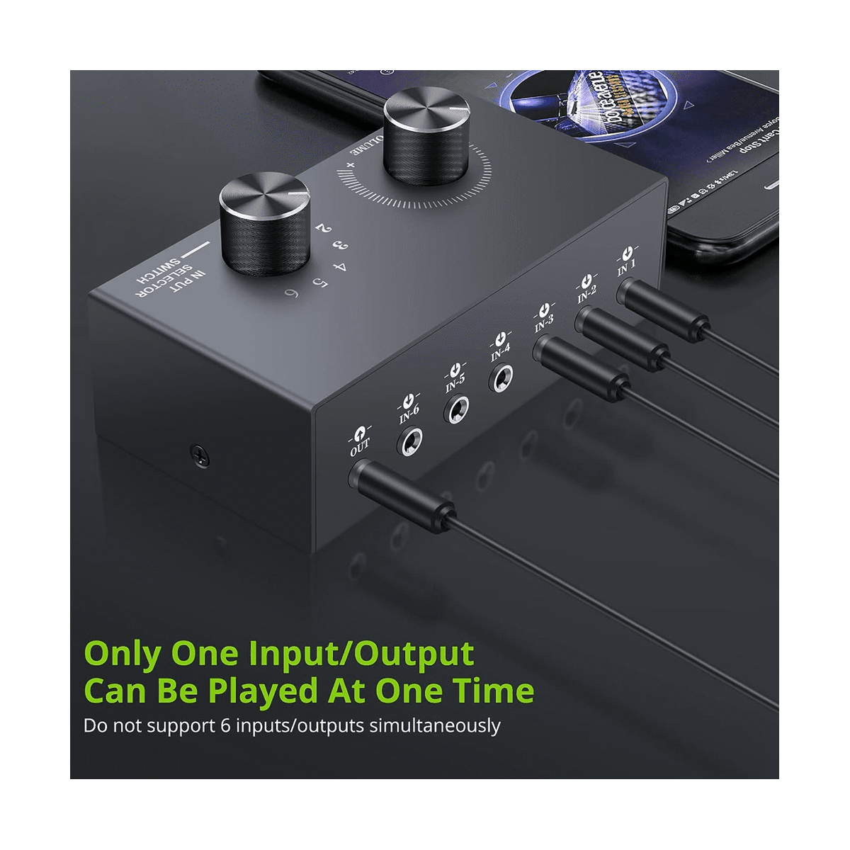 6 Ports 3.5mm Audio Switch Bidirectional 3.5mm Audio Switcher Support 1 in 6 Out or 6 in 1 Out,for PC Phone Headphone