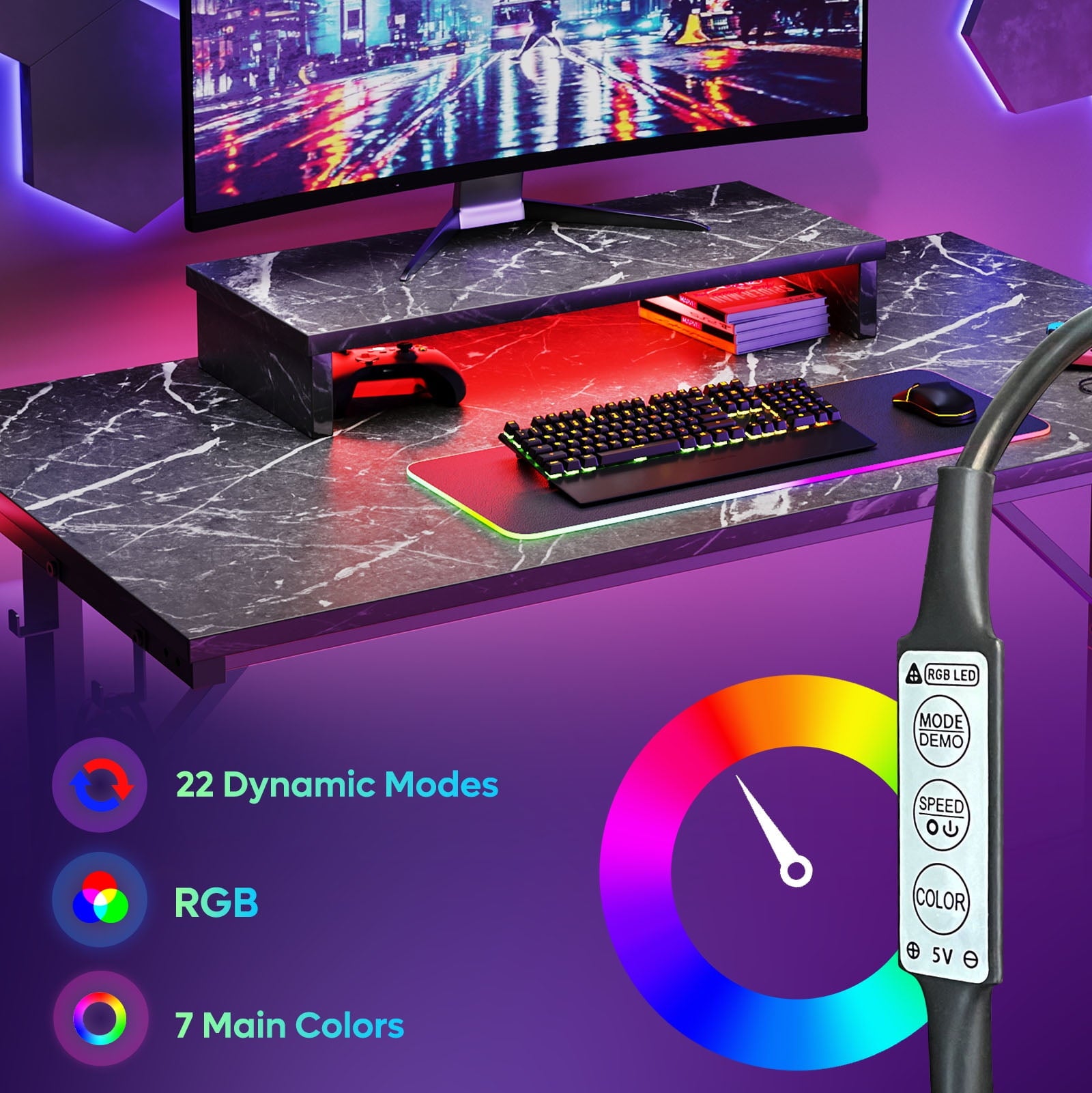 Bestier 42 inch LED Gaming Desk with Monitor Stand PC Computer Gamer Home Office Table in White