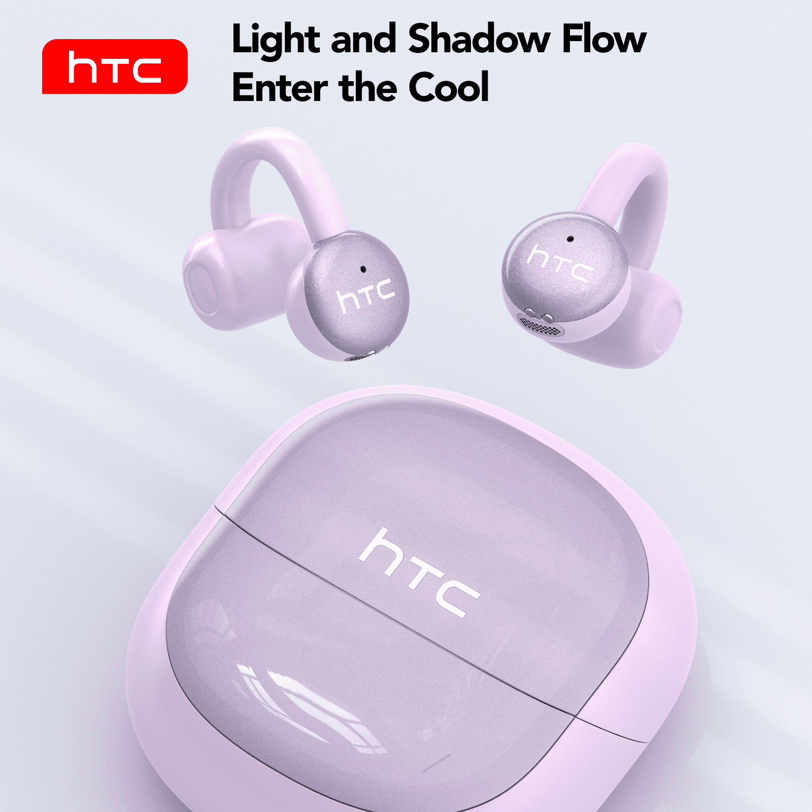 Clip-on Earbuds, NE15 AI Real-Time Translation Wireless, Open Ear Bluetooth 6.0, 130+ Languages, IPX5 Waterproof for Travel/Gym,Type-C Fast Charge, Purple