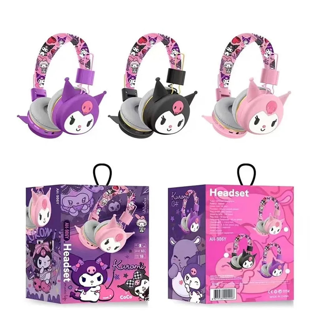 Fashionable Cartoon Purple Kuromi Wireless Connecting Over-Ear Headphones, Stereo Music Noise-Canceling Gaming Headphones