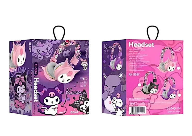 Fashionable Cartoon Purple Kuromi Wireless Connecting Over-Ear Headphones, Stereo Music Noise-Canceling Gaming Headphones