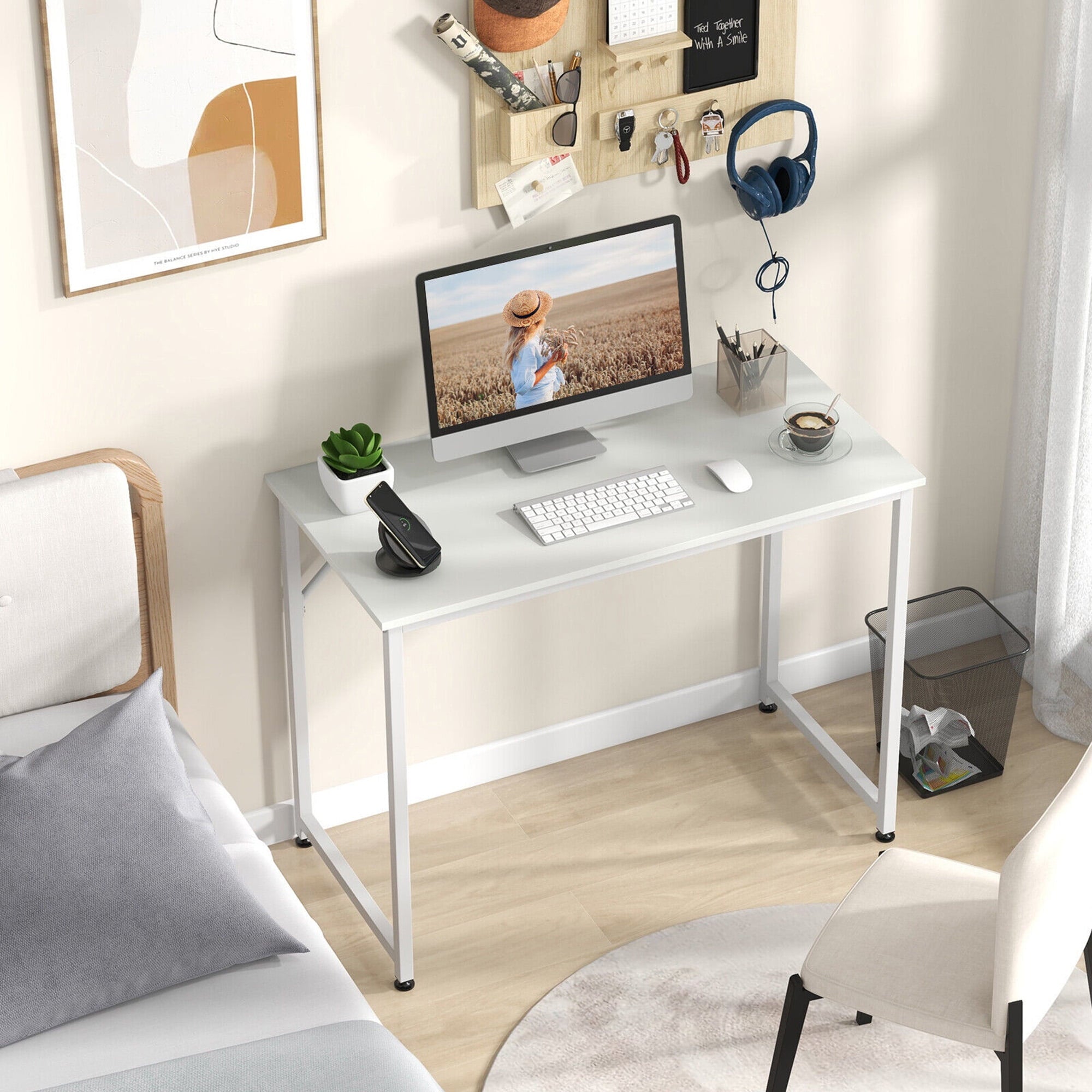 Gymax 1PC Home Office PC Table Rectangular Meeting Room Table 40''x19.5'' w/ Metal Frame