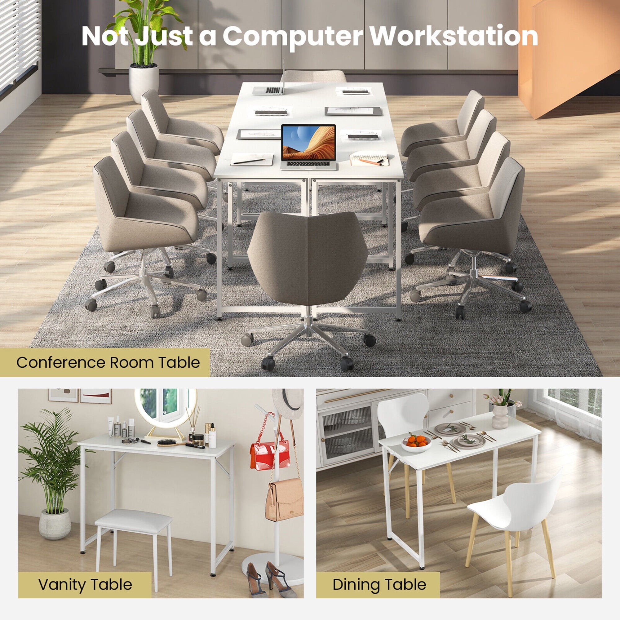 Gymax 1PC Home Office PC Table Rectangular Meeting Room Table 40''x19.5'' w/ Metal Frame