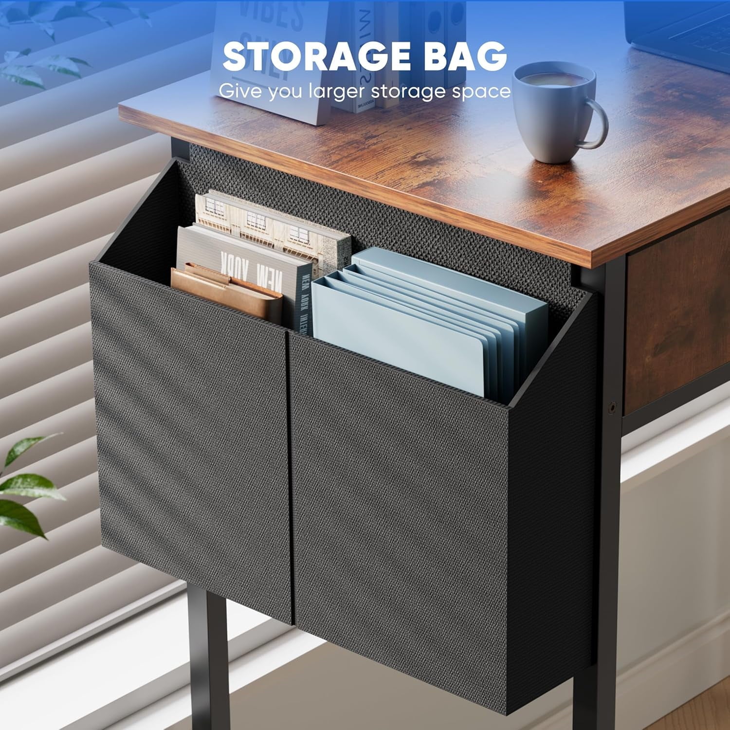 Bigleap 32 Inch Computer Desk with 2 Fabric Drawers, Modern Minimalist Writing Desk for Home Office, Bedroom, Study, Brown