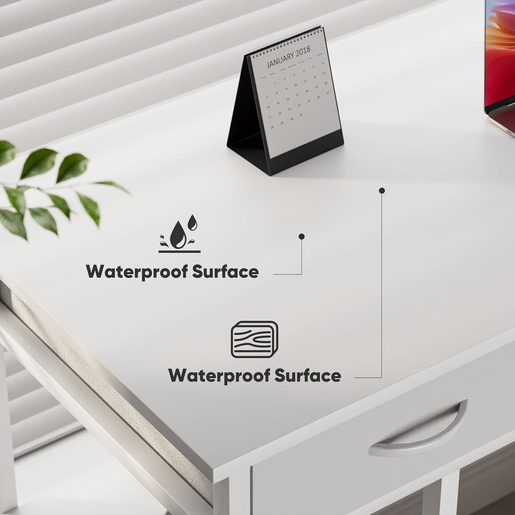 Bigleap 32 Inch Computer Desk with 2 Fabric Drawers, Modern Minimalist Writing Desk for Home Office, Bedroom, Study, Brown