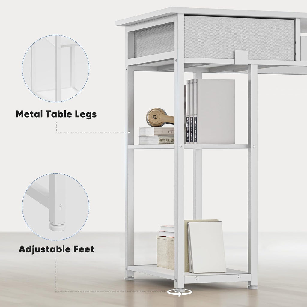 Bigleap 32 Inch Computer Desk with 2 Fabric Drawers, Modern Minimalist Writing Desk for Home Office, Bedroom, Study, Brown