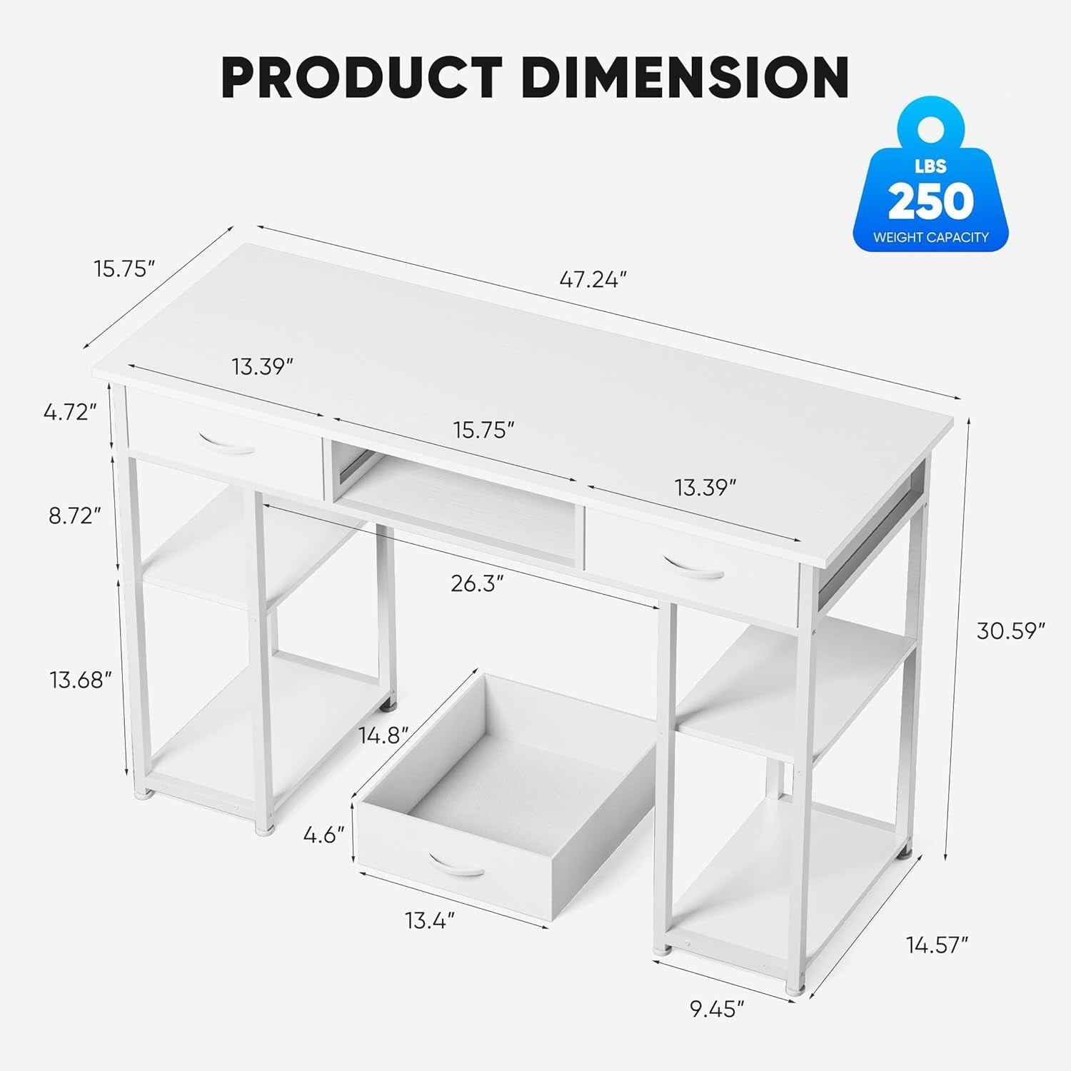 Bigleap 32 Inch Computer Desk with 2 Fabric Drawers, Modern Minimalist Writing Desk for Home Office, Bedroom, Study, Brown