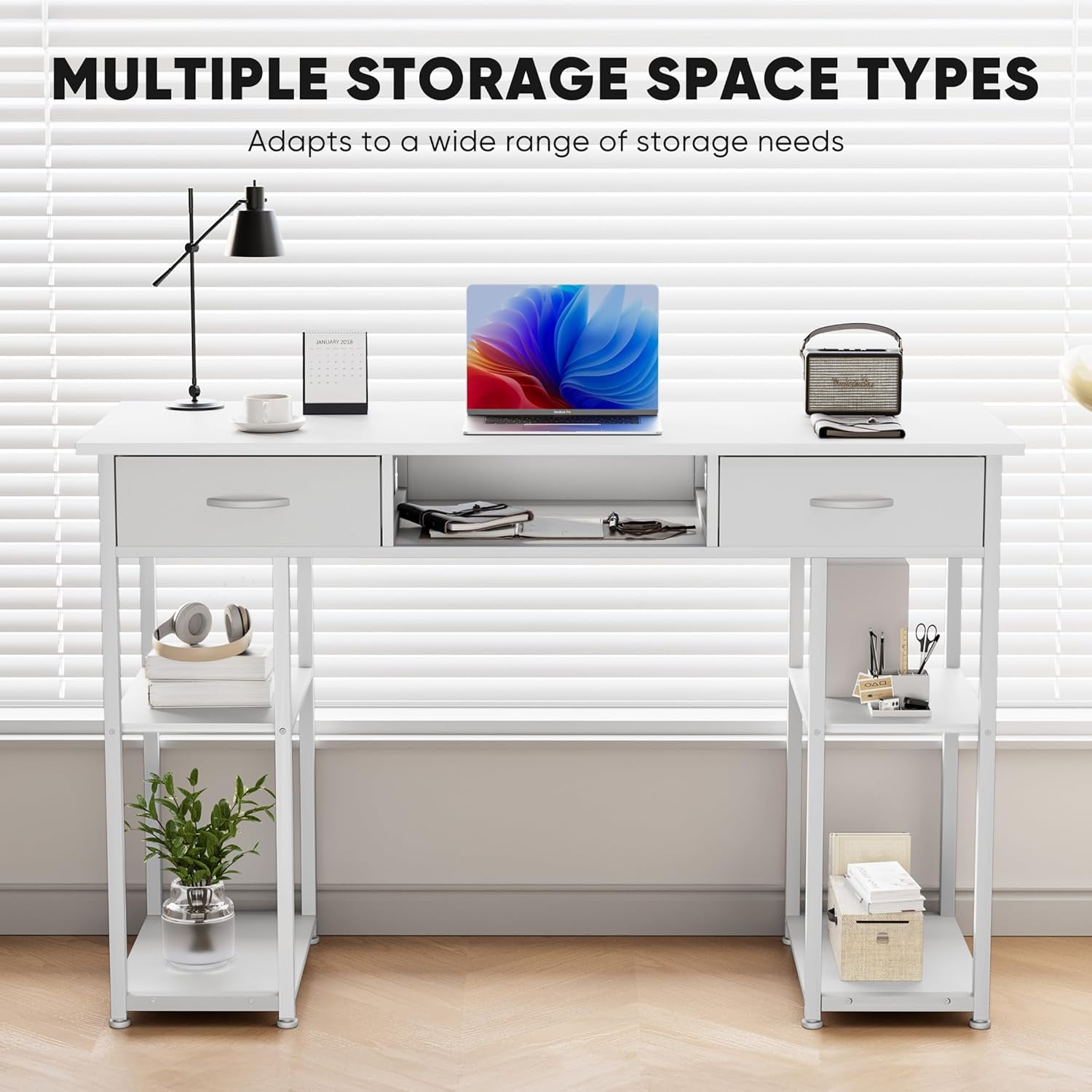 Bigleap 32 Inch Computer Desk with 2 Fabric Drawers, Modern Minimalist Writing Desk for Home Office, Bedroom, Study, Brown