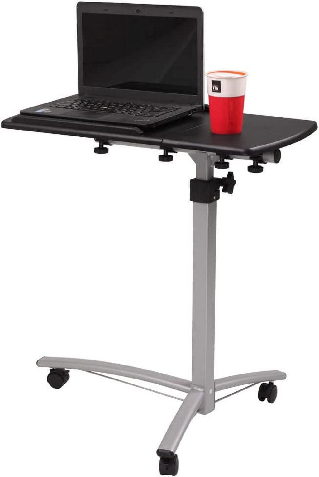 FCH 25.2 Inch Rolling Adjustable Multifunctional Lifting Computer Desk, Tilting Desktop, Sit Stand Laptop Desk TV Tray for Bed Sofa Hospital Reading Eating, Black