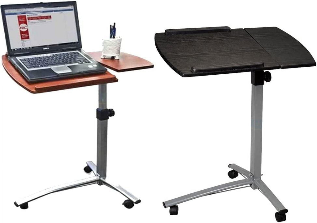 FCH 25.2 Inch Rolling Adjustable Multifunctional Lifting Computer Desk, Tilting Desktop, Sit Stand Laptop Desk TV Tray for Bed Sofa Hospital Reading Eating, Black