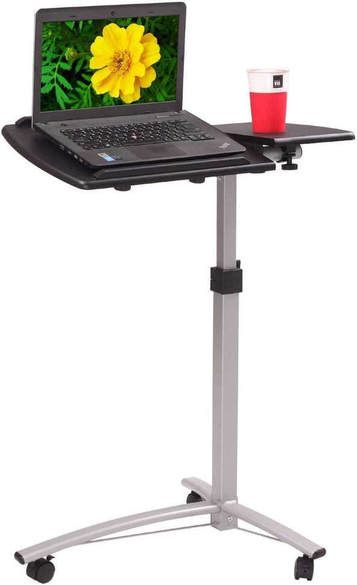 FCH 25.2 Inch Rolling Adjustable Multifunctional Lifting Computer Desk, Tilting Desktop, Sit Stand Laptop Desk TV Tray for Bed Sofa Hospital Reading Eating, Black