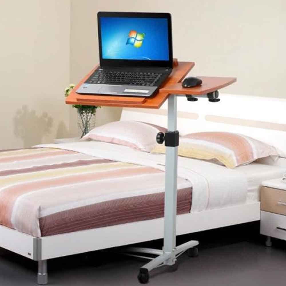 FCH 25.2 Inch Rolling Adjustable Multifunctional Lifting Computer Desk, Tilting Desktop, Sit Stand Laptop Desk TV Tray for Bed Sofa Hospital Reading Eating, Black