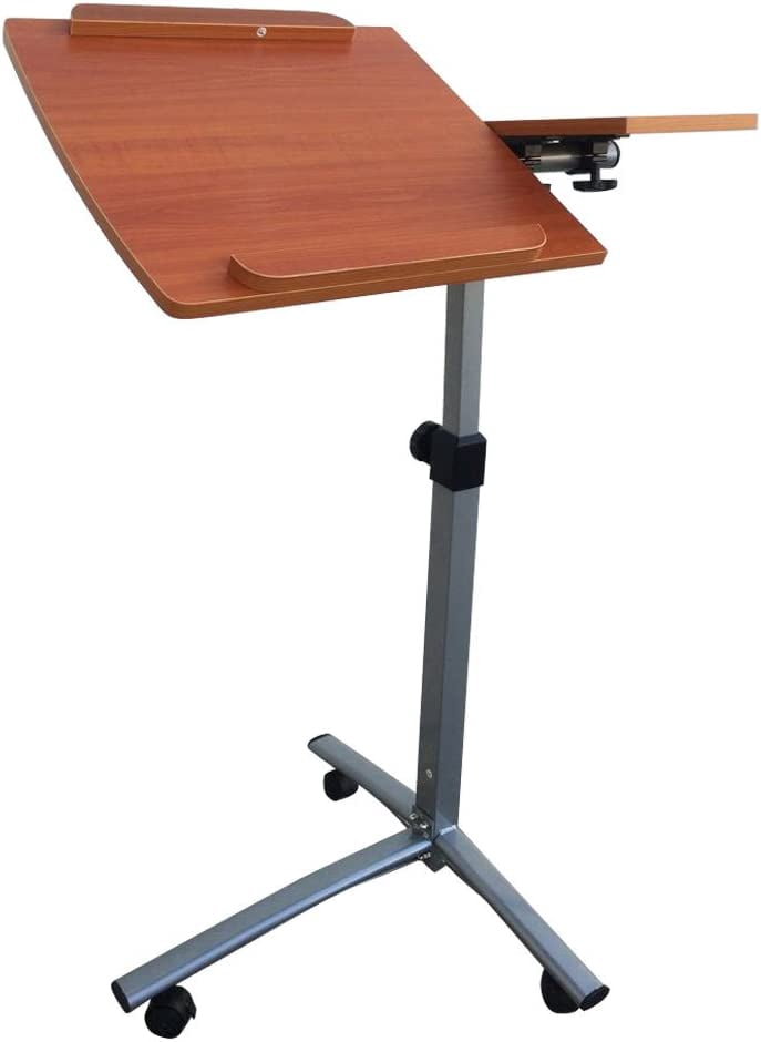 FCH 25.2 Inch Rolling Adjustable Multifunctional Lifting Computer Desk, Tilting Desktop, Sit Stand Laptop Desk TV Tray for Bed Sofa Hospital Reading Eating, Black