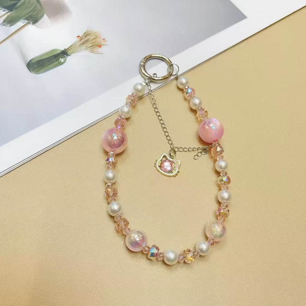 Beaded Pearl Phone Charms For iphone/Samsung Cellphone Bracelet Strap Mobile Pendant Keychain Lanyard Jewellery Accessory