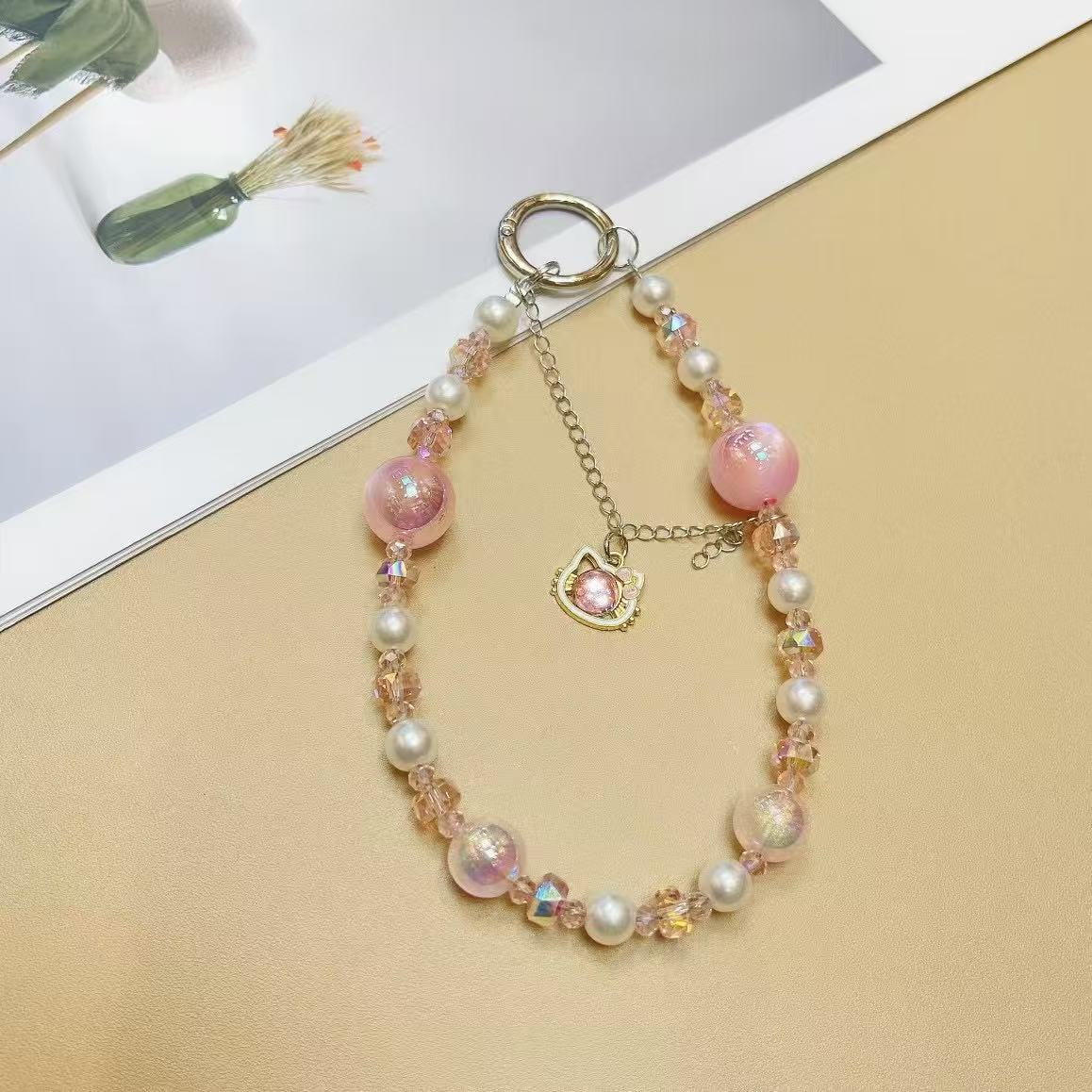 Beaded Pearl Phone Charms For iphone/Samsung Cellphone Bracelet Strap Mobile Pendant Keychain Lanyard Jewellery Accessory
