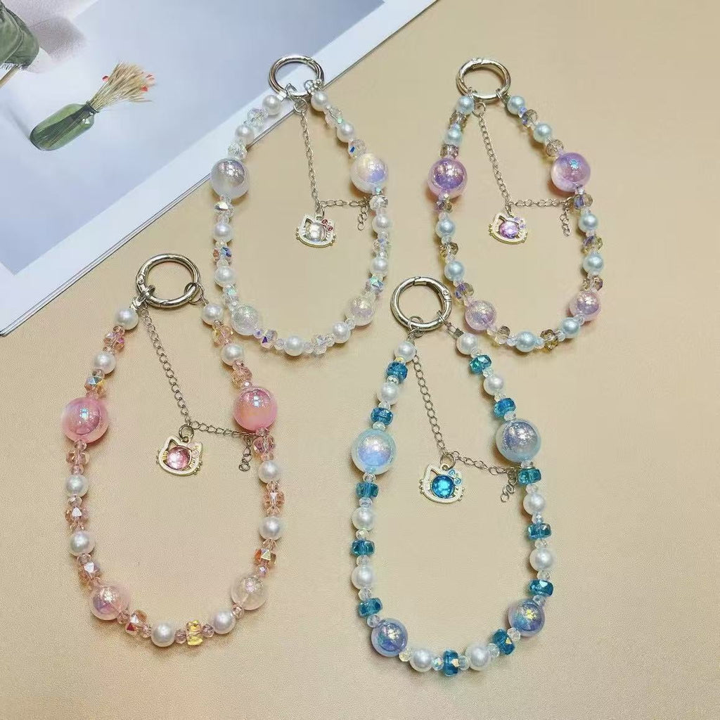 Beaded Pearl Phone Charms For iphone/Samsung Cellphone Bracelet Strap Mobile Pendant Keychain Lanyard Jewellery Accessory