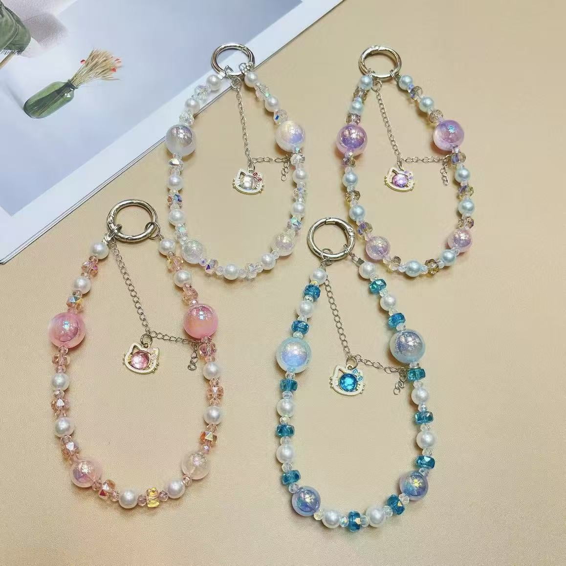 Beaded Pearl Phone Charms For iphone/Samsung Cellphone Bracelet Strap Mobile Pendant Keychain Lanyard Jewellery Accessory