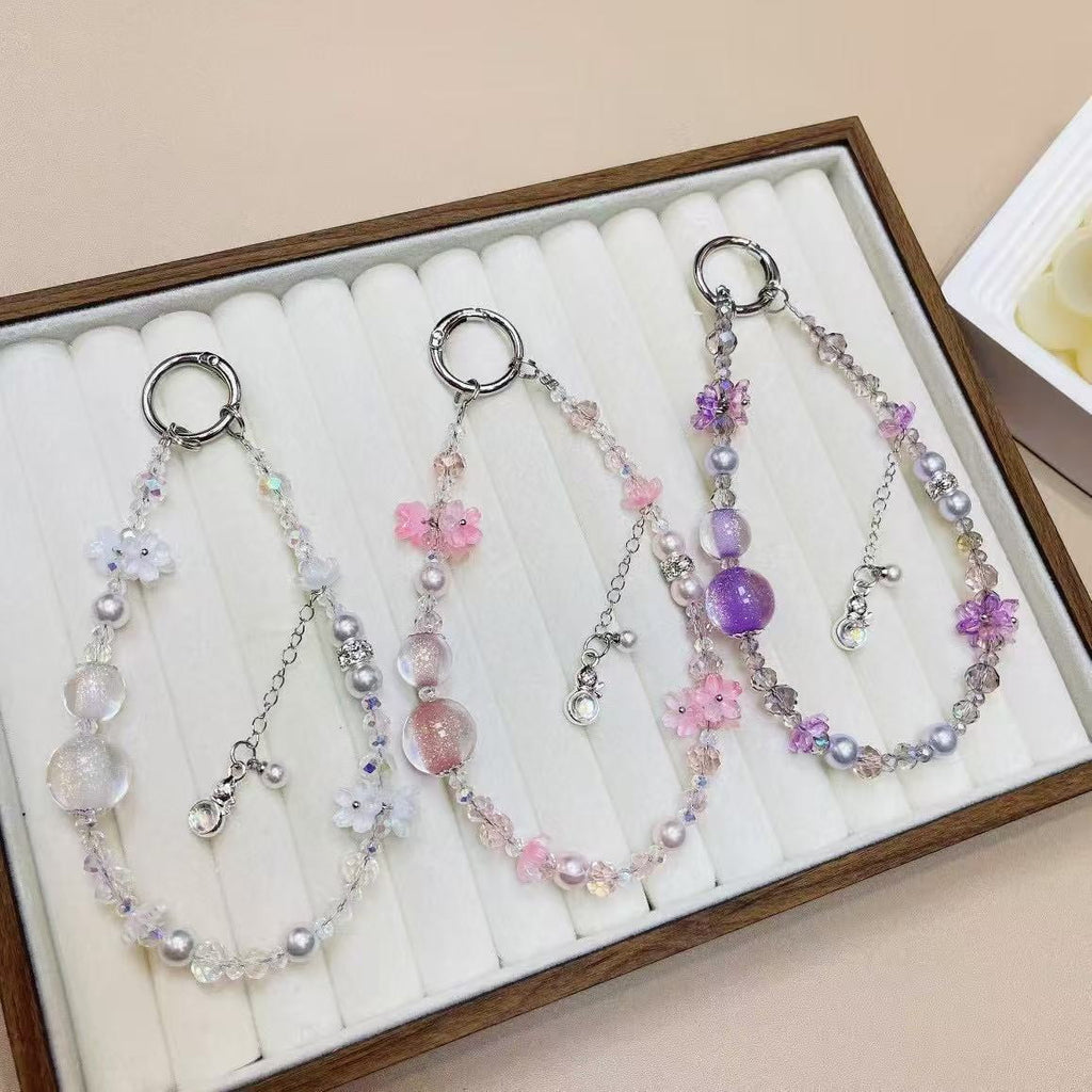 Beaded Pearl Phone Charms For iphone/Samsung Cellphone Bracelet Strap Mobile Pendant Keychain Lanyard Jewellery Accessory