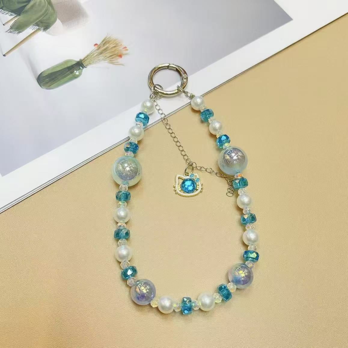 Beaded Pearl Phone Charms For iphone/Samsung Cellphone Bracelet Strap Mobile Pendant Keychain Lanyard Jewellery Accessory