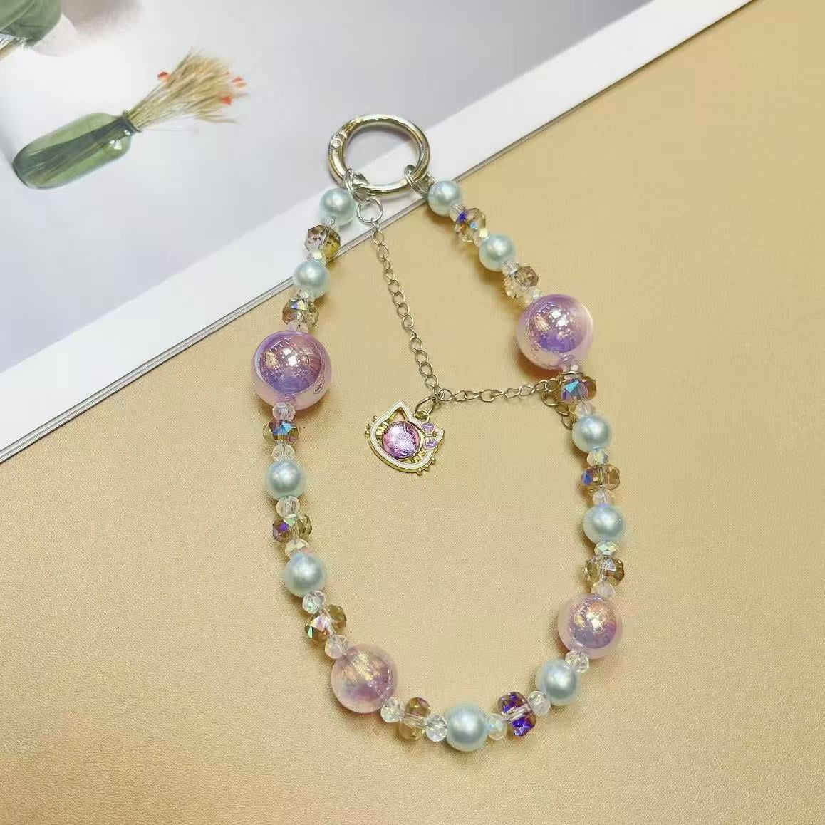 Beaded Pearl Phone Charms For iphone/Samsung Cellphone Bracelet Strap Mobile Pendant Keychain Lanyard Jewellery Accessory