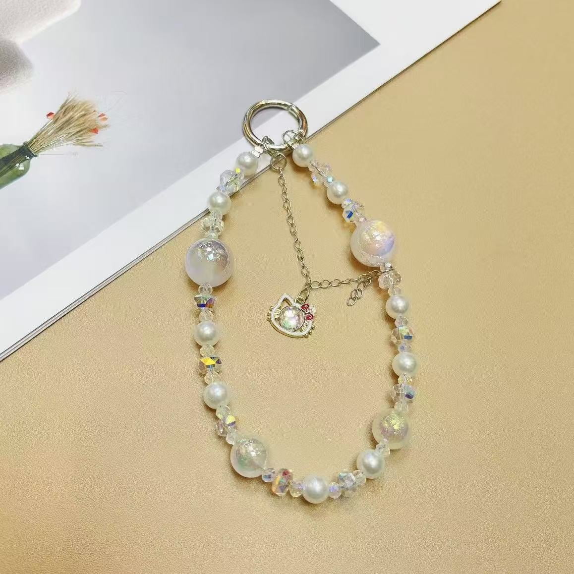 Beaded Pearl Phone Charms For iphone/Samsung Cellphone Bracelet Strap Mobile Pendant Keychain Lanyard Jewellery Accessory