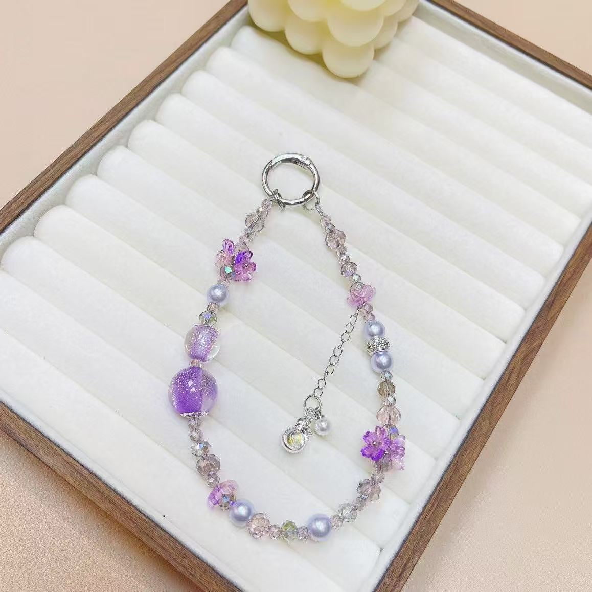 Beaded Pearl Phone Charms For iphone/Samsung Cellphone Bracelet Strap Mobile Pendant Keychain Lanyard Jewellery Accessory