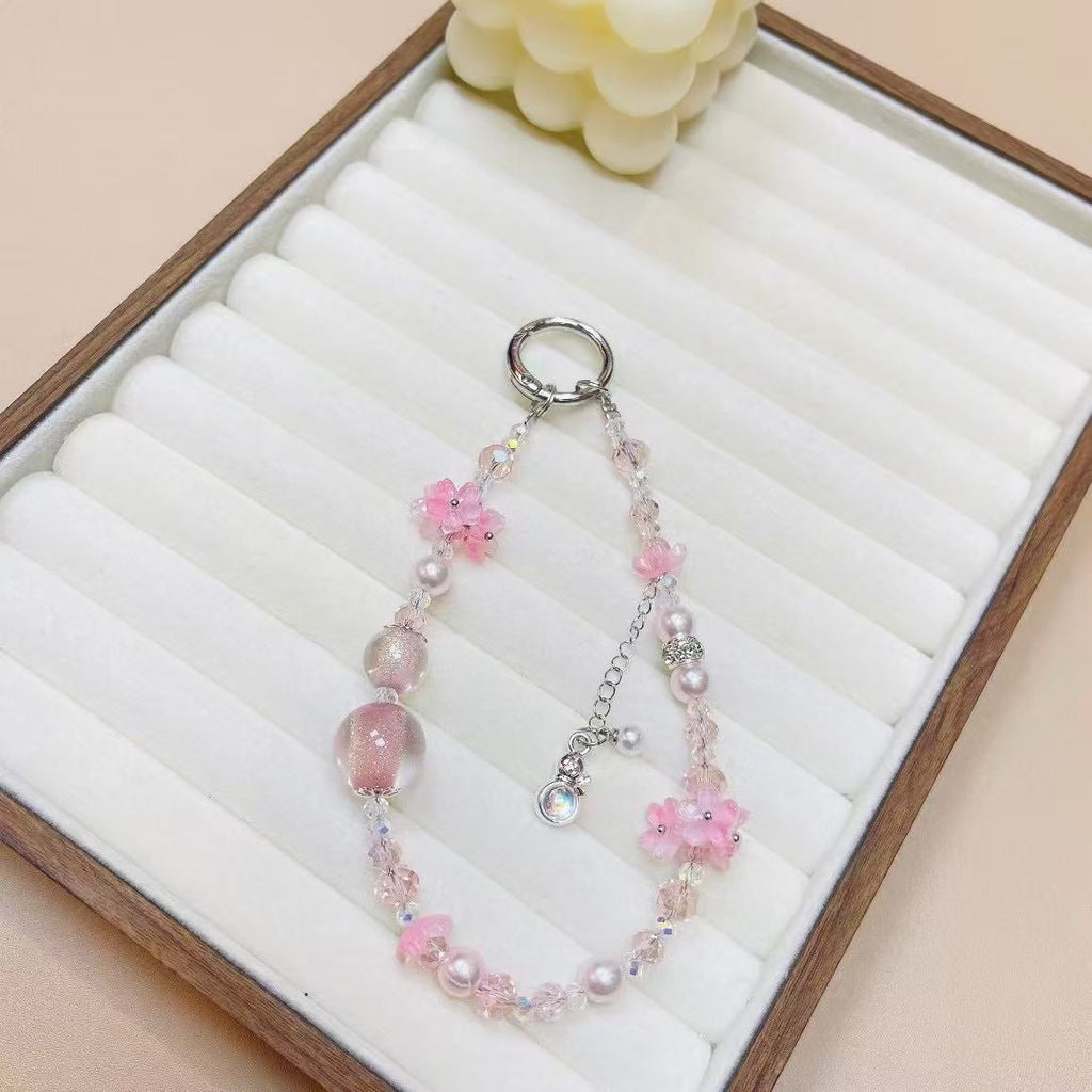 Beaded Pearl Phone Charms For iphone/Samsung Cellphone Bracelet Strap Mobile Pendant Keychain Lanyard Jewellery Accessory