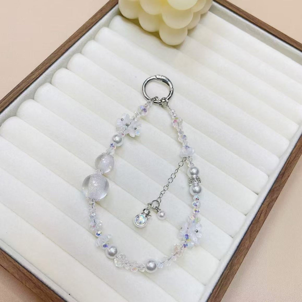 Beaded Pearl Phone Charms For iphone/Samsung Cellphone Bracelet Strap Mobile Pendant Keychain Lanyard Jewellery Accessory