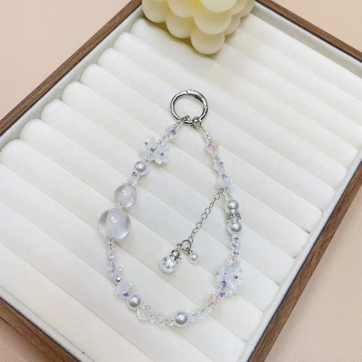 Beaded Pearl Phone Charms For iphone/Samsung Cellphone Bracelet Strap Mobile Pendant Keychain Lanyard Jewellery Accessory