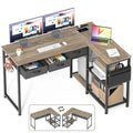Asofer 53" L Shape Desk, Computer Desk with 3 Drawer and Shelves, Power Outlet, Retro