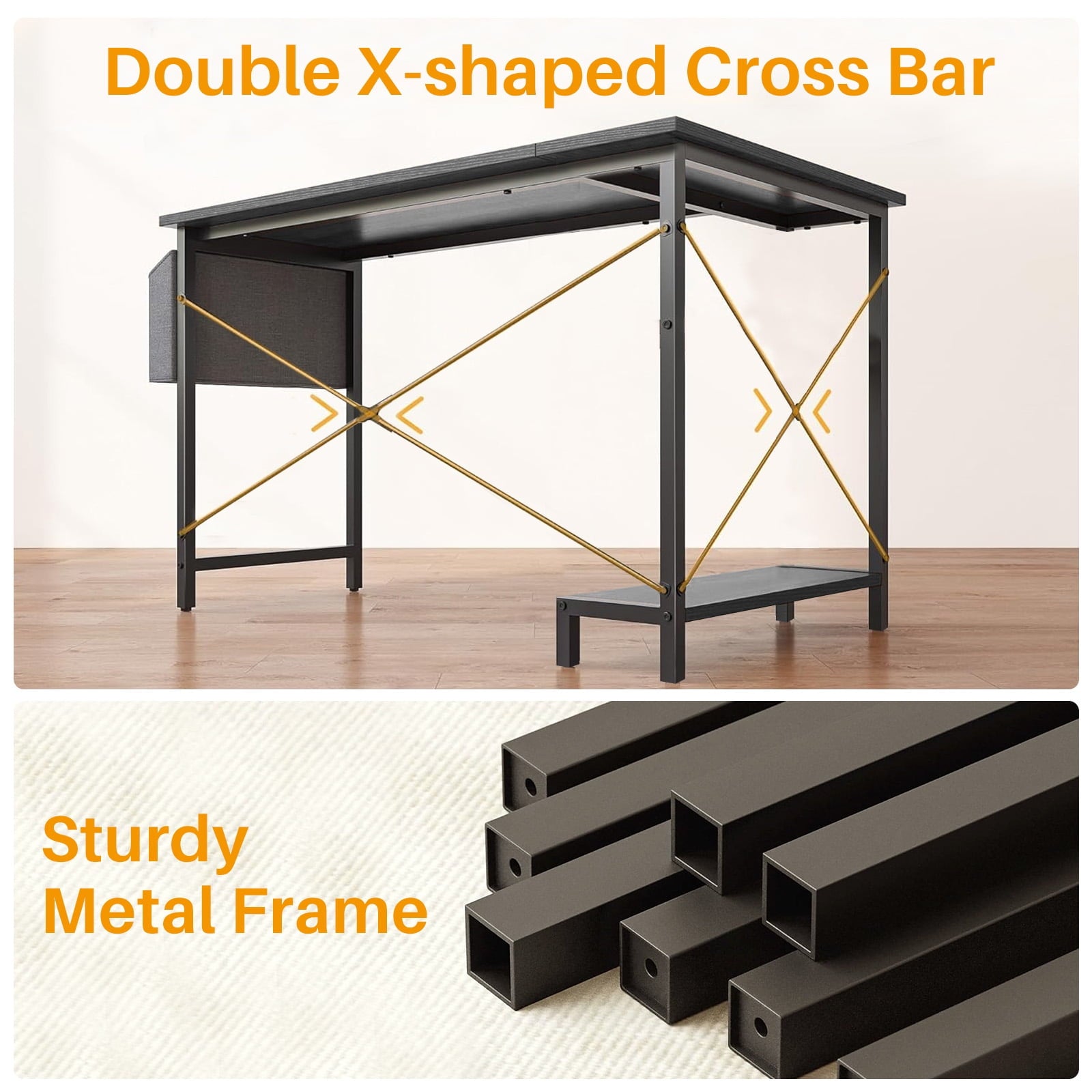 L Shaped Gaming Desk, 50 Inch Reversible Corner PC Work Table for Writing Study, Wood Tabletop and Metal Frame, CPU Stand Side Bag for Home Office Small Space, White
