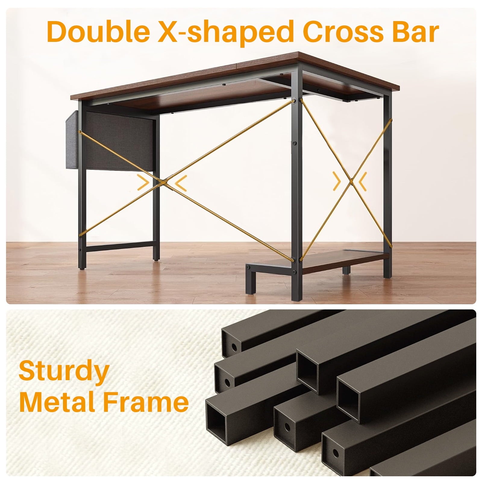 L Shaped Gaming Desk, 50 Inch Reversible Corner PC Work Table for Writing Study, Wood Tabletop and Metal Frame, CPU Stand Side Bag for Home Office Small Space, White