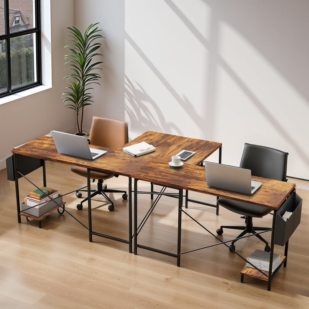 L Shaped Gaming Desk, 50 Inch Reversible Corner PC Work Table for Writing Study, Wood Tabletop and Metal Frame, CPU Stand Side Bag for Home Office Small Space, White