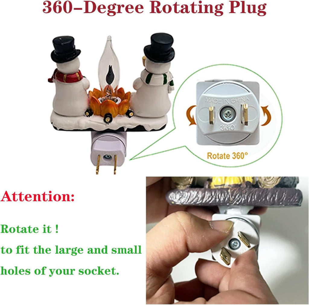 2026 Christmas 3D Night Light, Snowman Campfire Flickering Nightlight, 120V Plug-in Holiday Decor Lamp for Home Bedroom, Festive Ambience Lighting Gifts for Family
