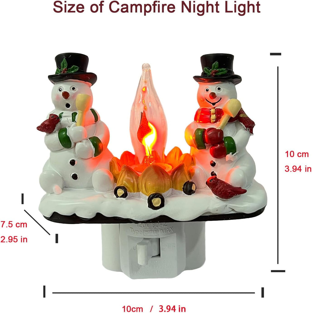2026 Christmas 3D Night Light, Snowman Campfire Flickering Nightlight, 120V Plug-in Holiday Decor Lamp for Home Bedroom, Festive Ambience Lighting Gifts for Family