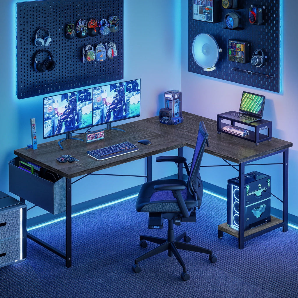 TINKLE WELL 50-inch L-Shaped Computer Desks, Corner Gaming Table with Wooden Desktop, Reversible Design, CPU Stand and Side Bag for Home Office, Study, Black