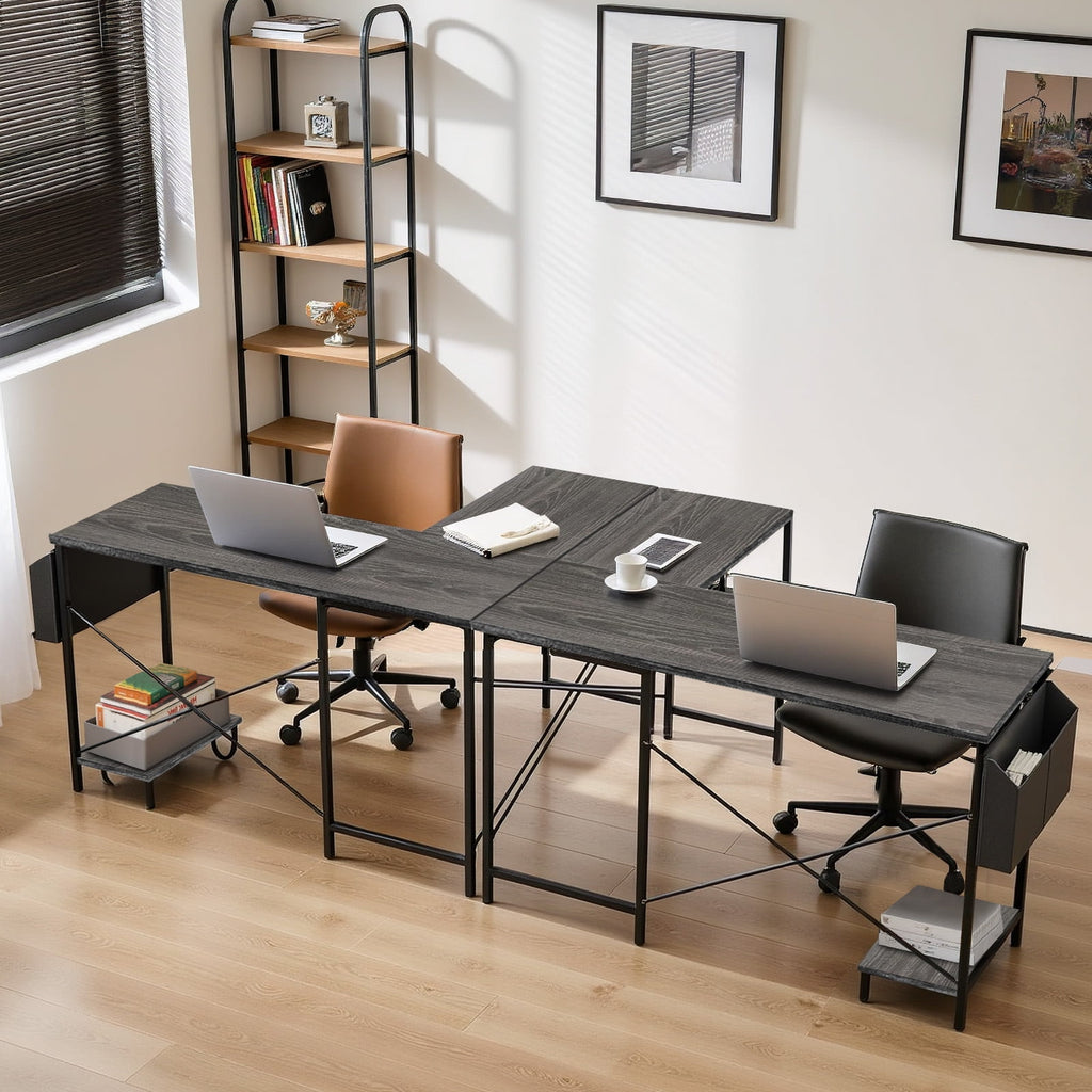 TINKLE WELL 50-inch L-Shaped Computer Desks, Corner Gaming Table with Wooden Desktop, Reversible Design, CPU Stand and Side Bag for Home Office, Study, Black