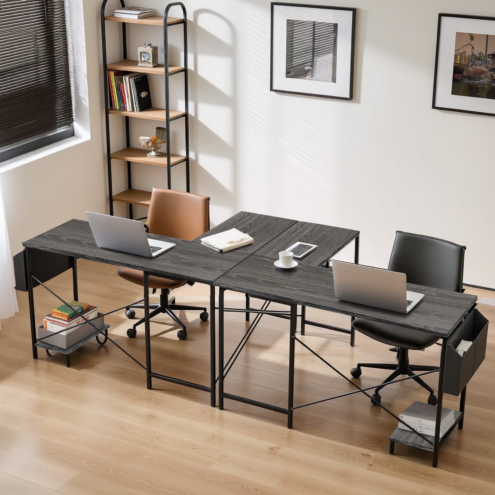 TINKLE WELL 50-inch L-Shaped Computer Desks, Corner Gaming Table with Wooden Desktop, Reversible Design, CPU Stand and Side Bag for Home Office, Study, Black