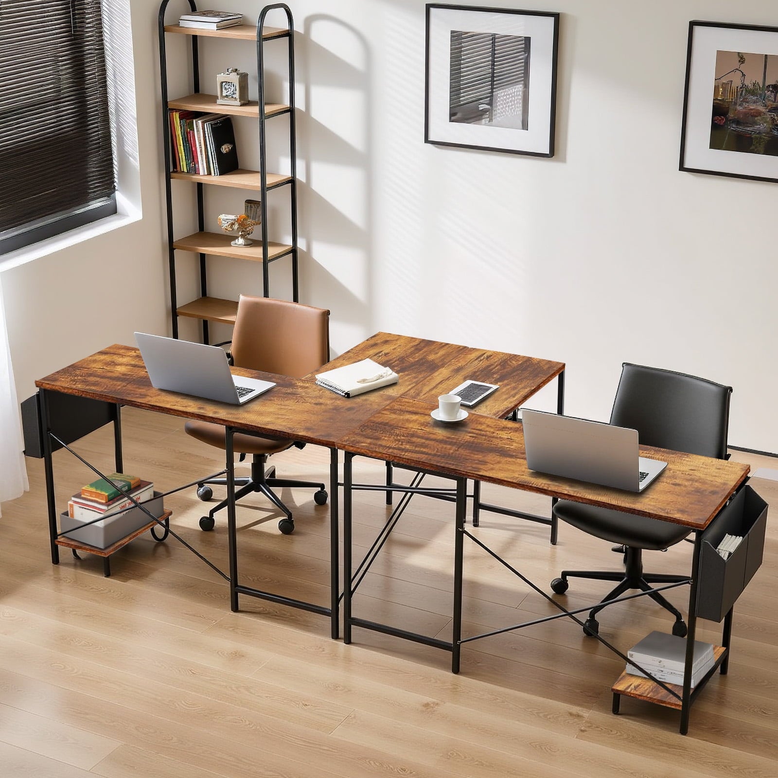 TINKLE WELL 50-inch L-Shaped Computer Desks, Corner Gaming Table with Wooden Desktop, Reversible Design, CPU Stand and Side Bag for Home Office, Study, Black